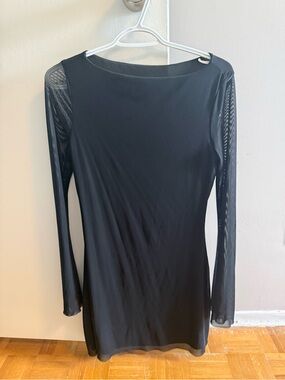 SHEIN Black Long Sleeve Mini Dress with Sheer Mesh Sleeves